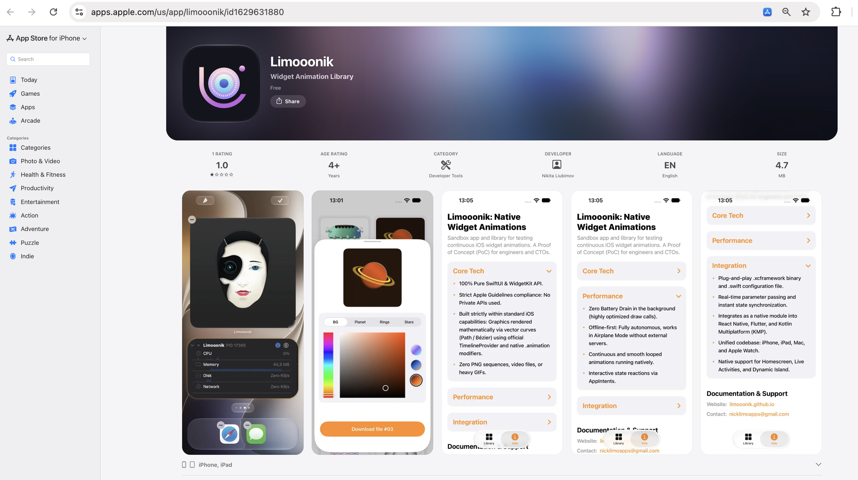 Limooonik App Store approved continuous iOS widget animation library